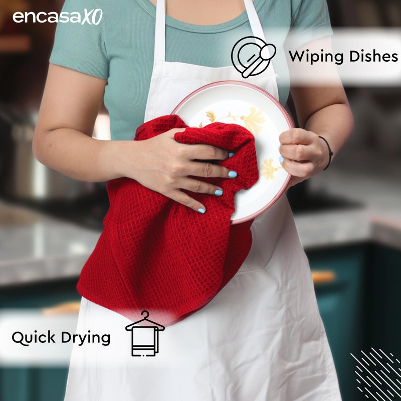 Encasa XO Kitchen Dish Towels Set | Red | Waffle Weave and Flat Hand Tea Towel | 28"x18" | Quick Drying Reusable Cotton Washcloths | Multipurpose Lightweight Dishcloths Set of 4 - Image 5